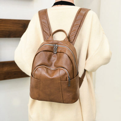 Custom Outdoor Casual Ladies Backpack in PU leer met rits sluitend 37*29*6cm