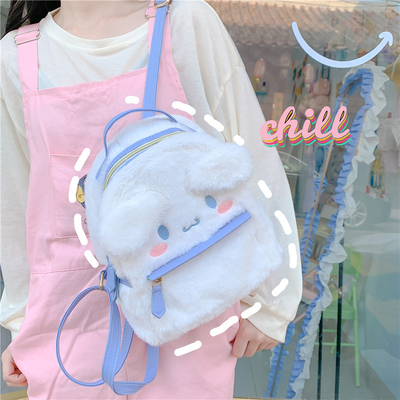 Groothandel schattig harig pluis hond mini rugzak voor meisjes dubbele schoudertas voor kinderen cadeau kawaii school rugzakken