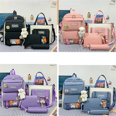 Groothandel Leuke 4pcs/Set Basisschooltas Meisjes Harajuku Kawaii Studenten Boekentas Tiener Handtas Grote capaciteit Studenten Rugzak Meisjes Schoolrugzak Set