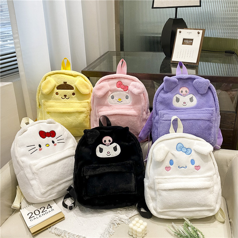 Groothandel schattig harig pluis hond mini rugzak voor meisjes dubbele schoudertas voor kinderen cadeau kawaii school rugzakken