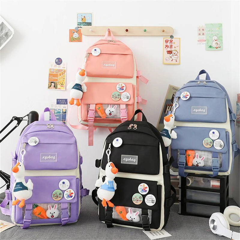 Groothandel Leuke 4pcs/Set Basisschooltas Meisjes Harajuku Kawaii Studenten Boekentas Tiener Handtas Grote capaciteit Studenten Rugzak Meisjes Schoolrugzak Set